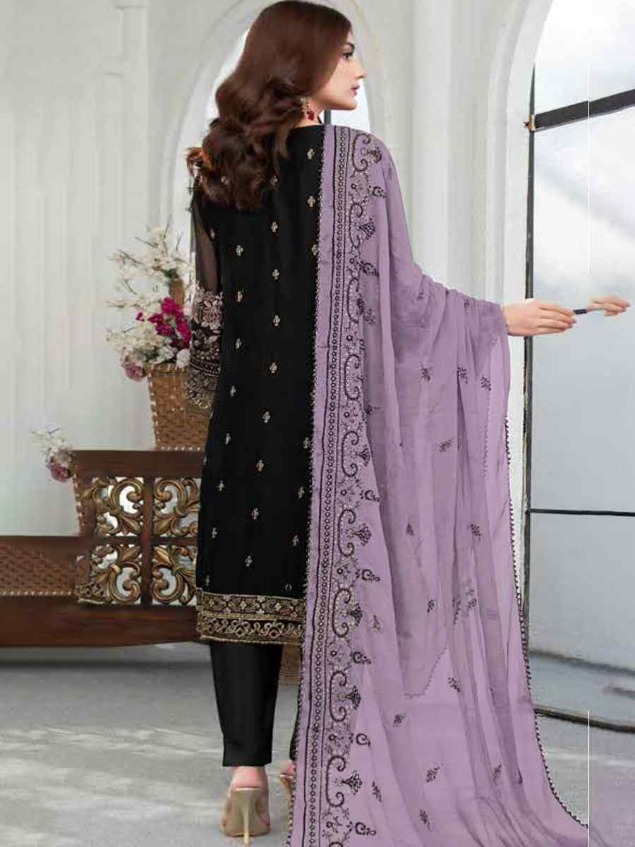 Black Faux Georgette Embroidered Festival Wedding Pant Salwar Kameez