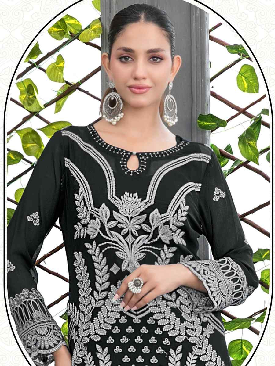 Black Faux Georgette Embroidered Festival Wedding Pant Salwar Kameez