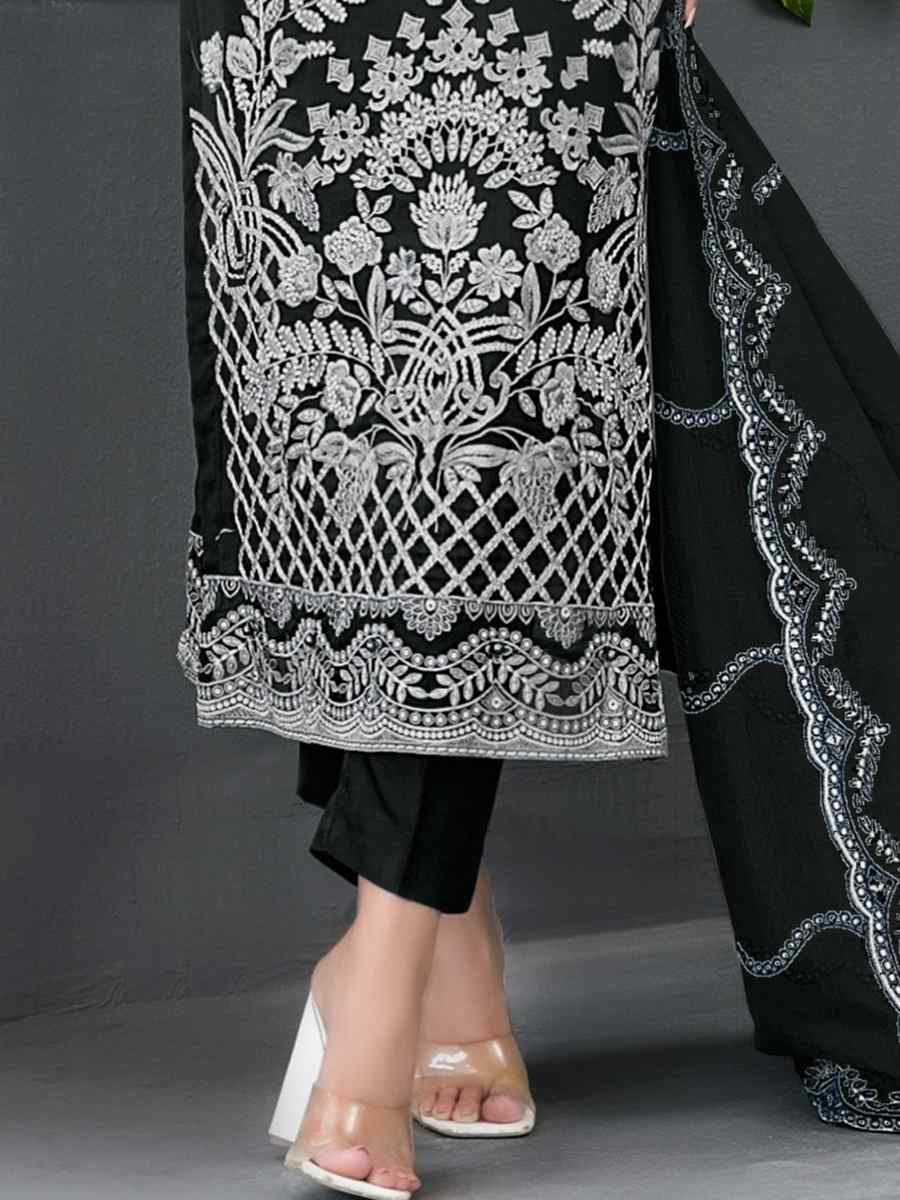Black Faux Georgette Embroidered Festival Wedding Pant Salwar Kameez
