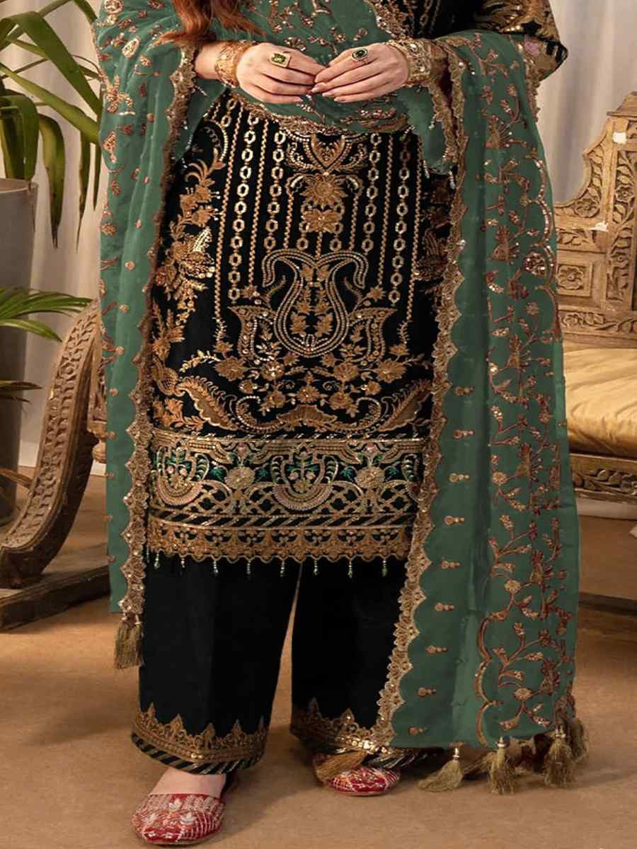 Black Faux Georgette Embroidered Festival Wedding Pant Salwar Kameez
