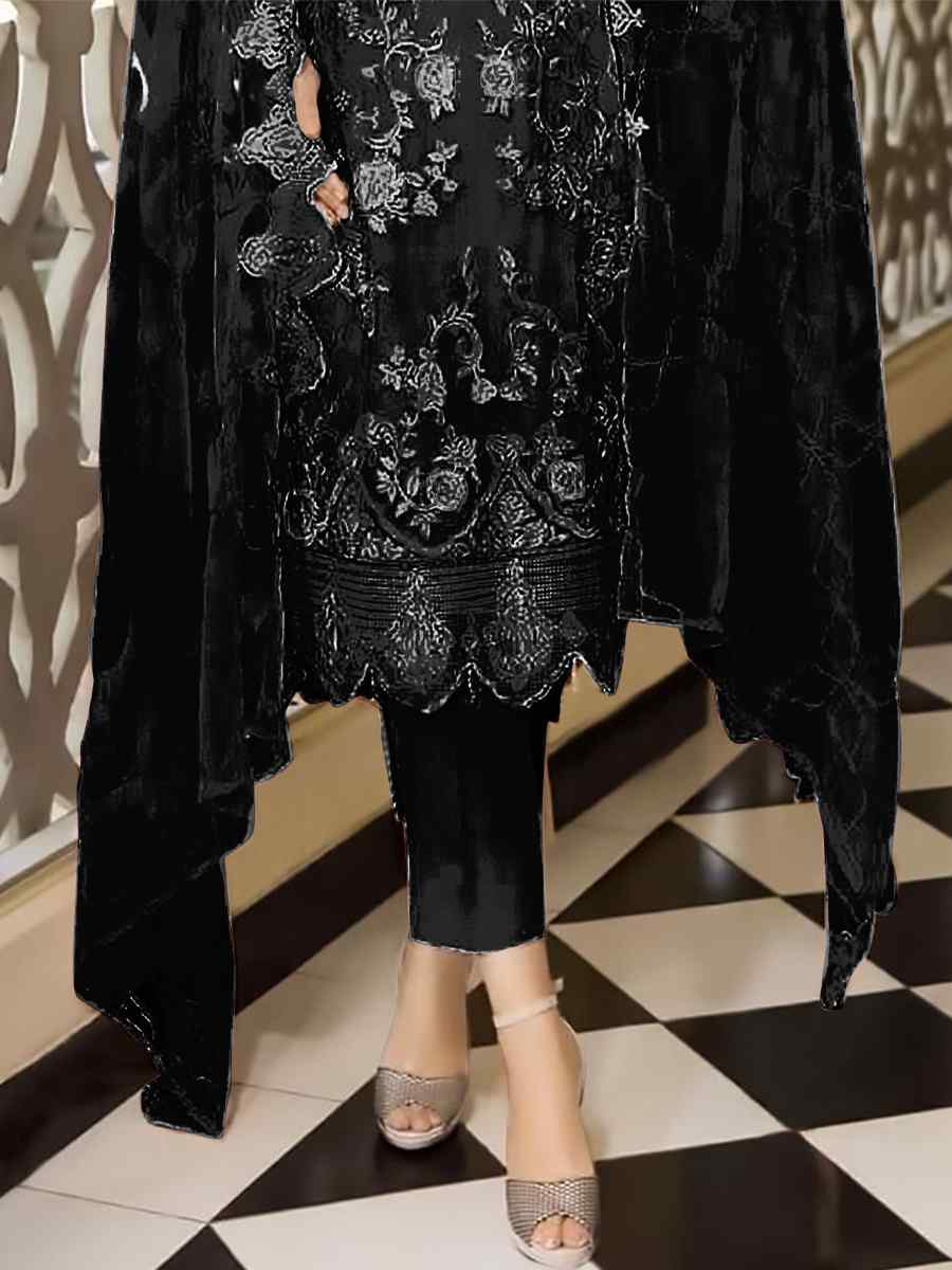 Black Faux Georgette Embroidered Festival Wedding Pant Salwar Kameez