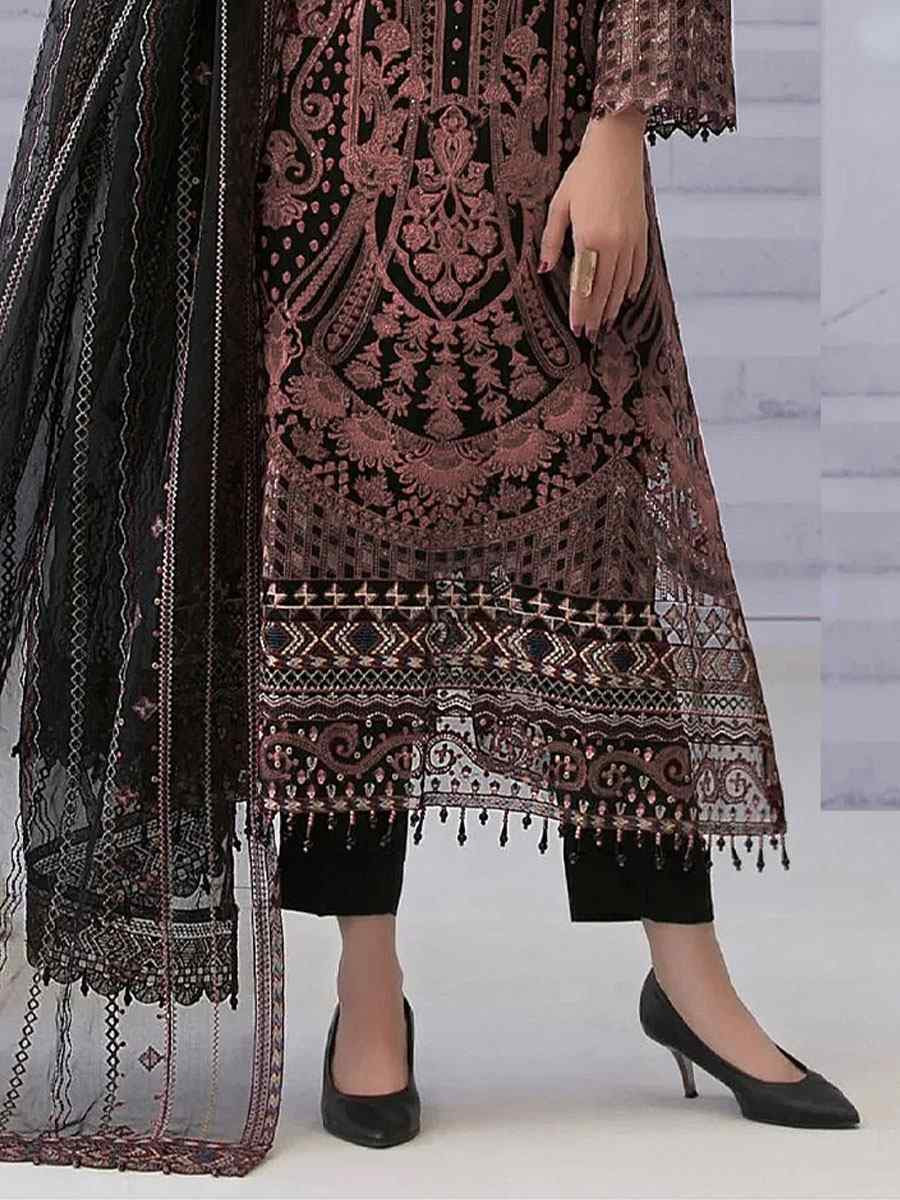 Black Faux Georgette Embroidered Festival Wedding Pant Salwar Kameez