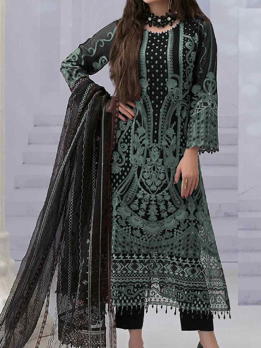 Black Faux Georgette Embroidered Festival Wedding Pant Salwar Kameez