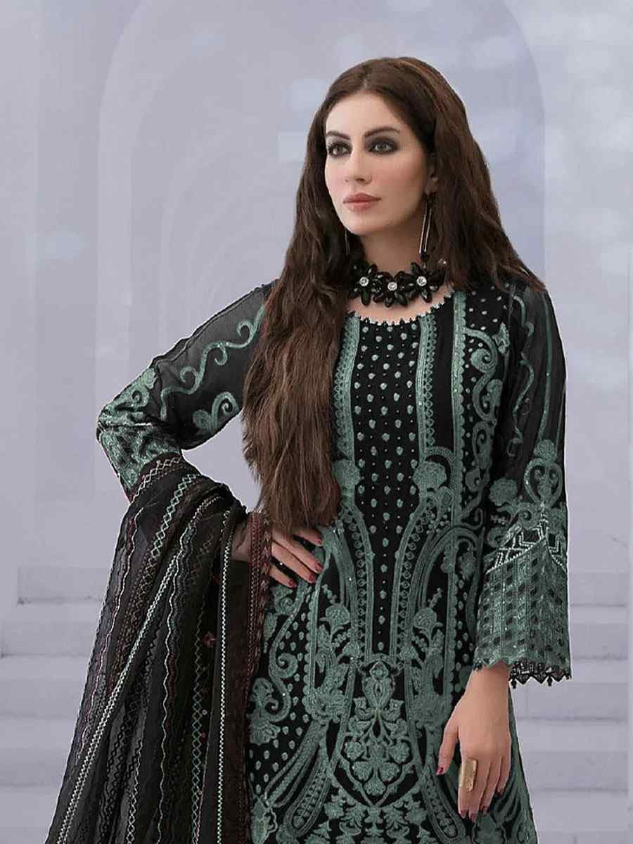 Black Faux Georgette Embroidered Festival Wedding Pant Salwar Kameez