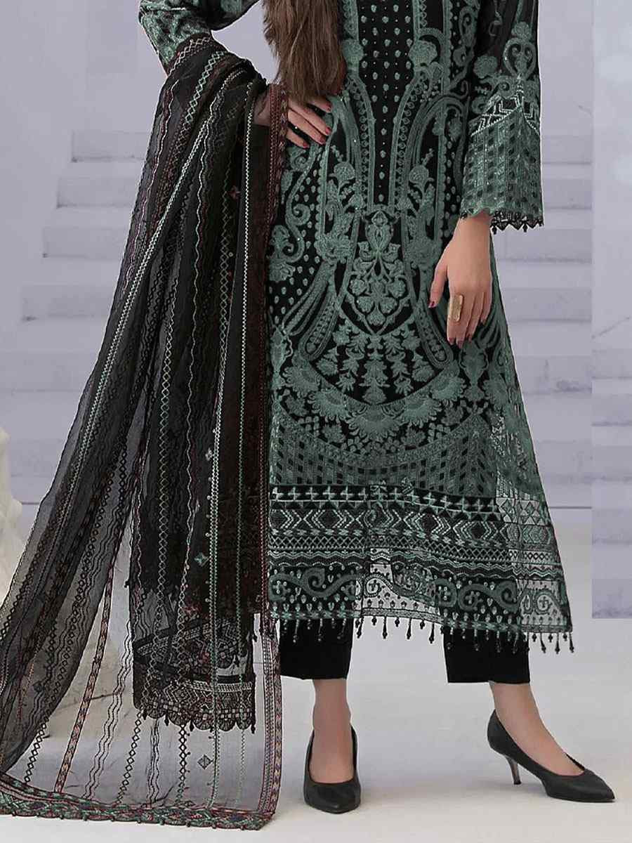 Black Faux Georgette Embroidered Festival Wedding Pant Salwar Kameez