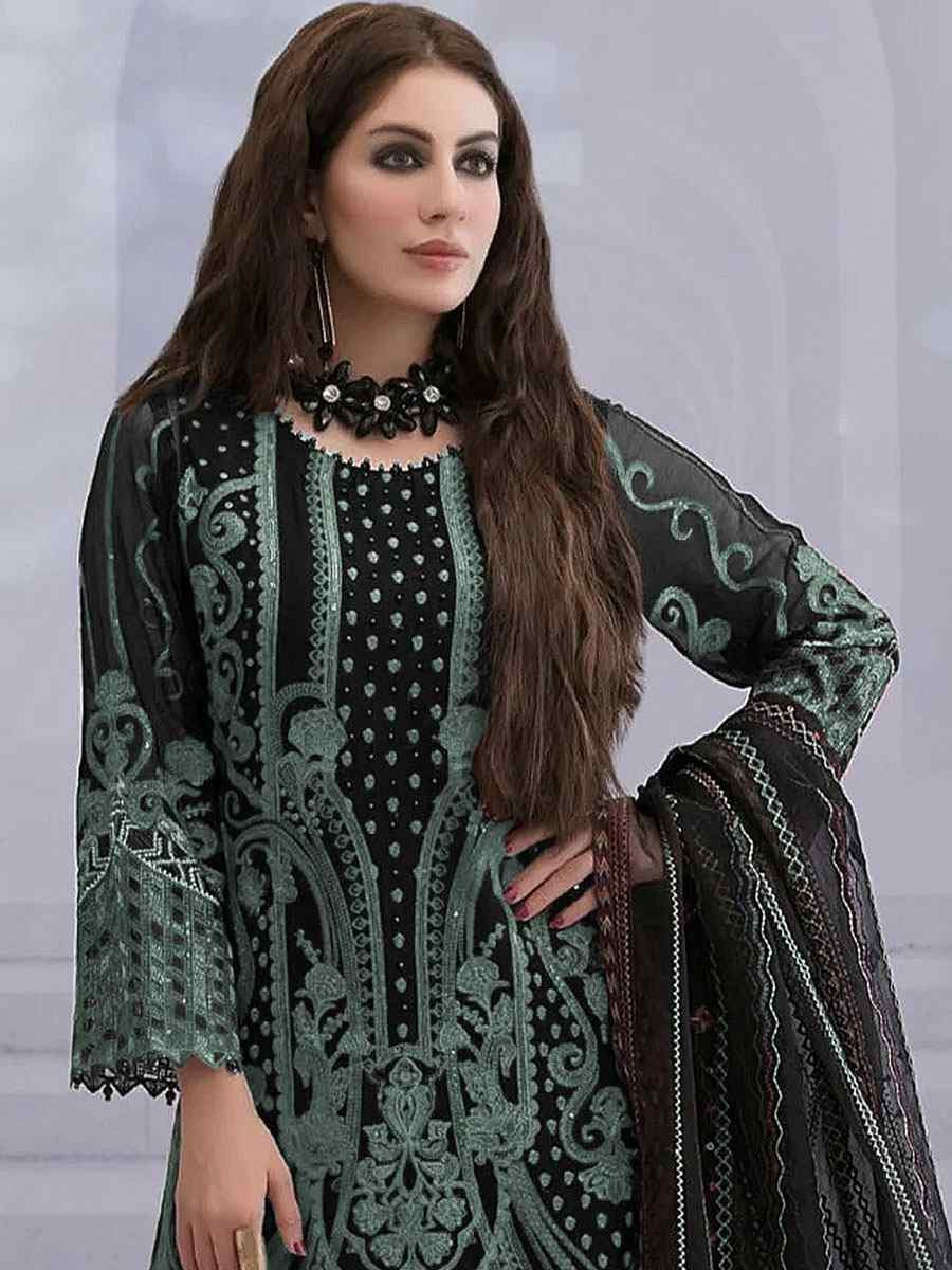 Black Faux Georgette Embroidered Festival Wedding Pant Salwar Kameez
