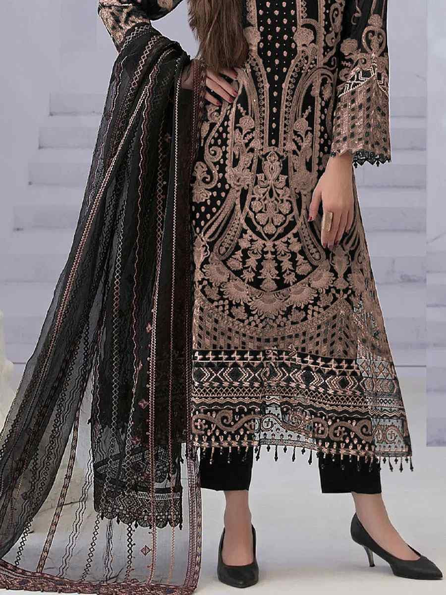 Black Faux Georgette Embroidered Festival Wedding Pant Salwar Kameez