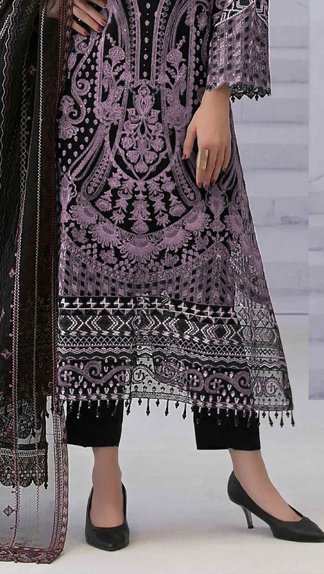 Black Faux Georgette Embroidered Festival Wedding Pant Salwar Kameez