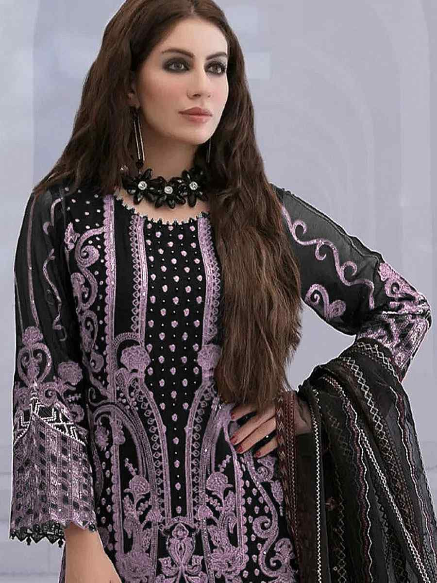 Black Faux Georgette Embroidered Festival Wedding Pant Salwar Kameez
