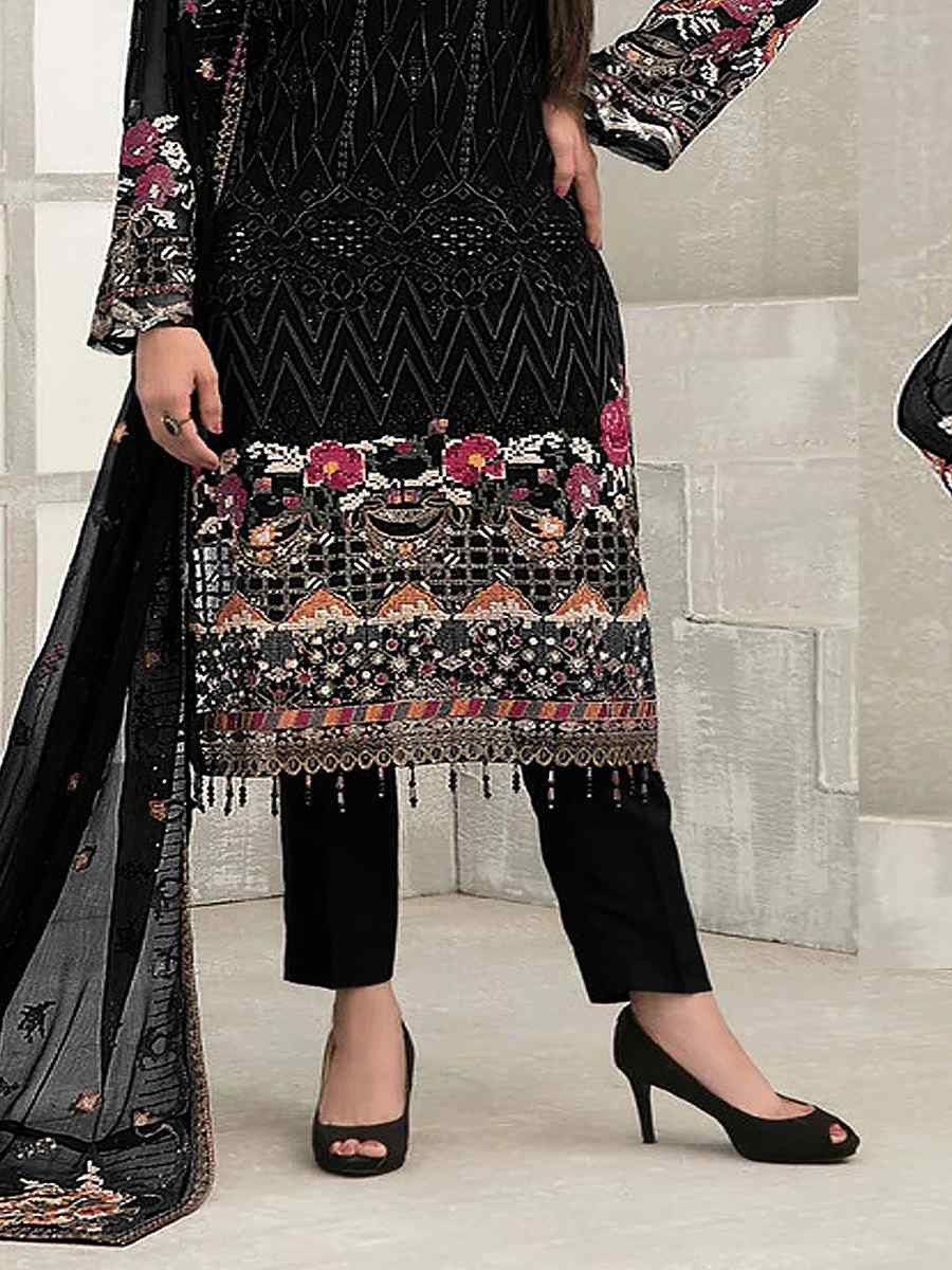 Black Faux Georgette Embroidered Festival Wedding Pant Salwar Kameez