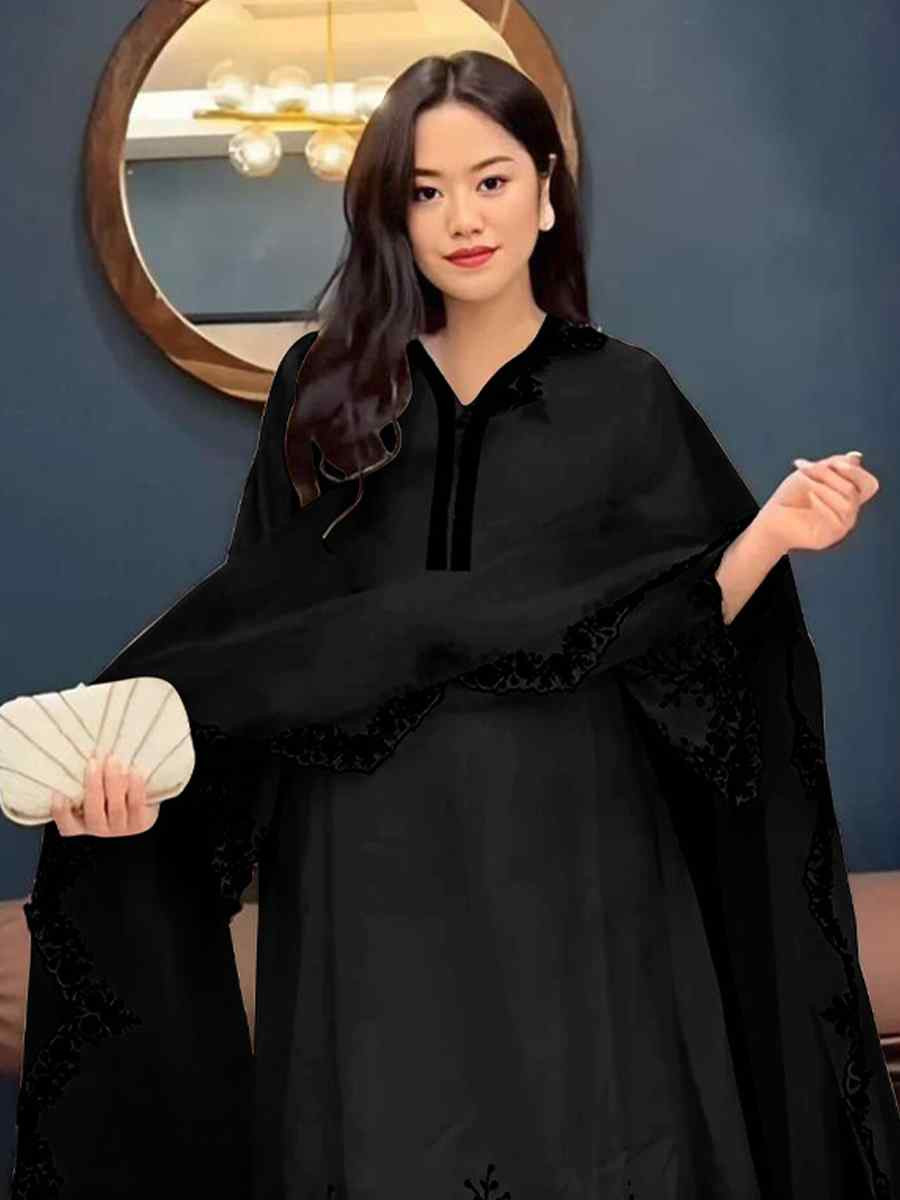 Black Faux Georgette Embroidered Party Casual Ready Palazzo Pant Salwar Kameez