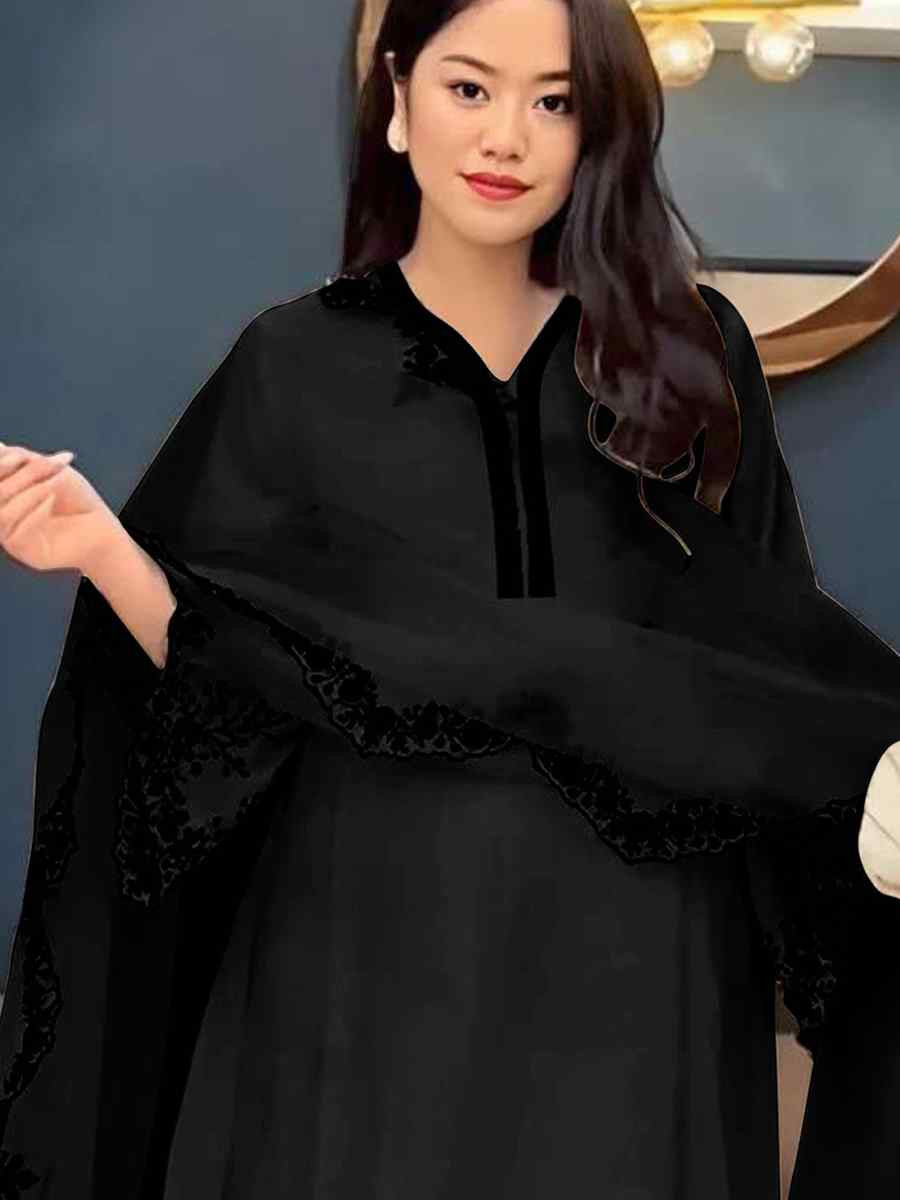 Black Faux Georgette Embroidered Party Casual Ready Palazzo Pant Salwar Kameez