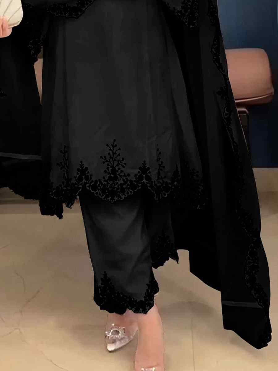 Black Faux Georgette Embroidered Party Casual Ready Palazzo Pant Salwar Kameez