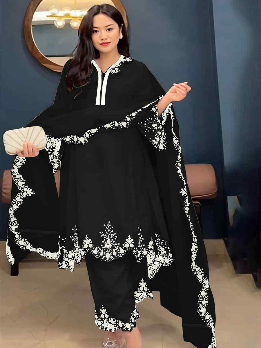 Black Faux Georgette Embroidered Party Casual Ready Palazzo Pant Salwar Kameez