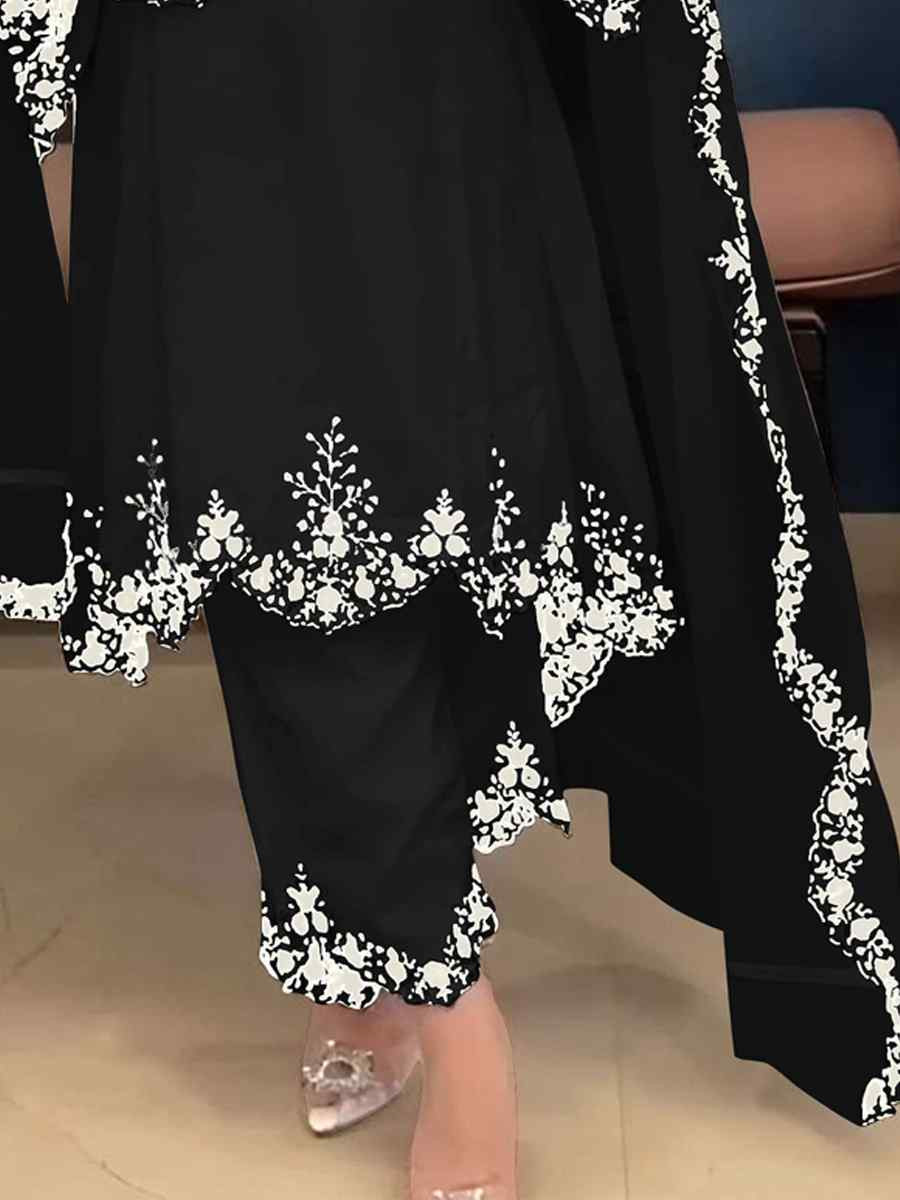 Black Faux Georgette Embroidered Party Casual Ready Palazzo Pant Salwar Kameez
