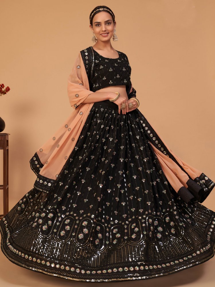 Black Faux Georgette Embroidered Party Lehenga Choli