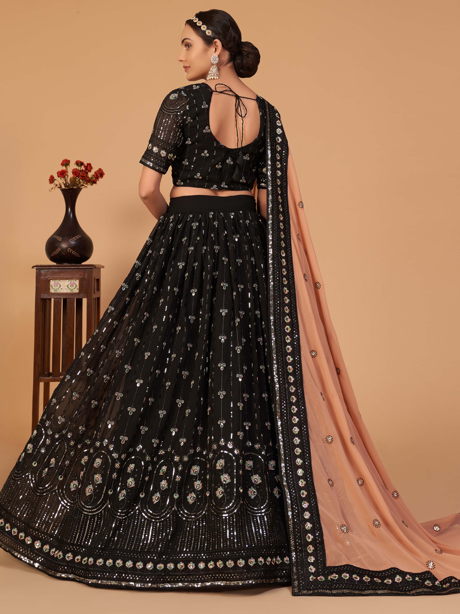 Black Faux Georgette Embroidered Party Lehenga Choli