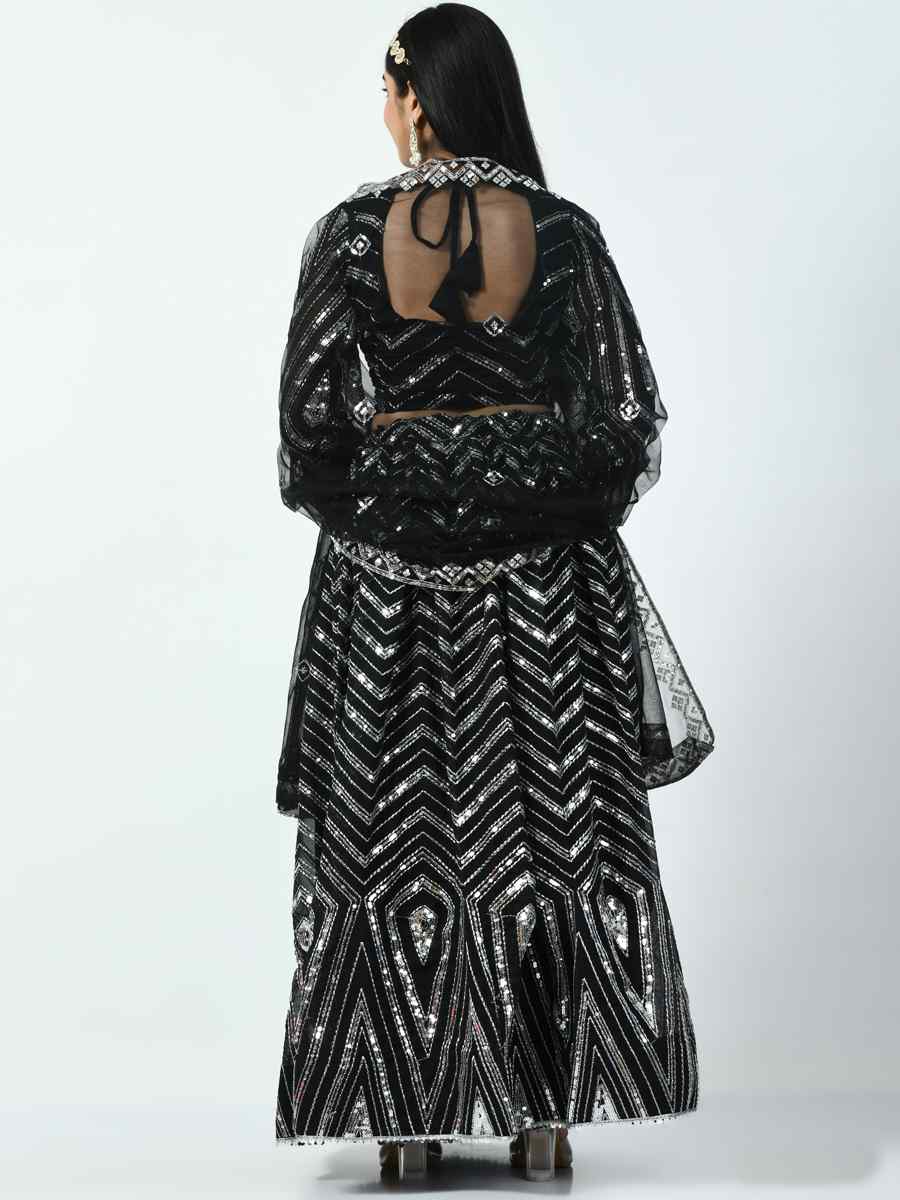 Black Faux Georgette Embroidered Party Wear Festival Circular Lehenga Choli