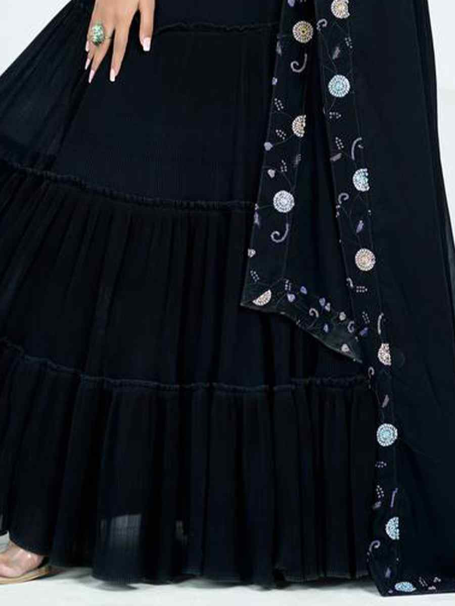Black Faux Georgette Embroidered Wedding Festival Heavy Border Lehenga Choli