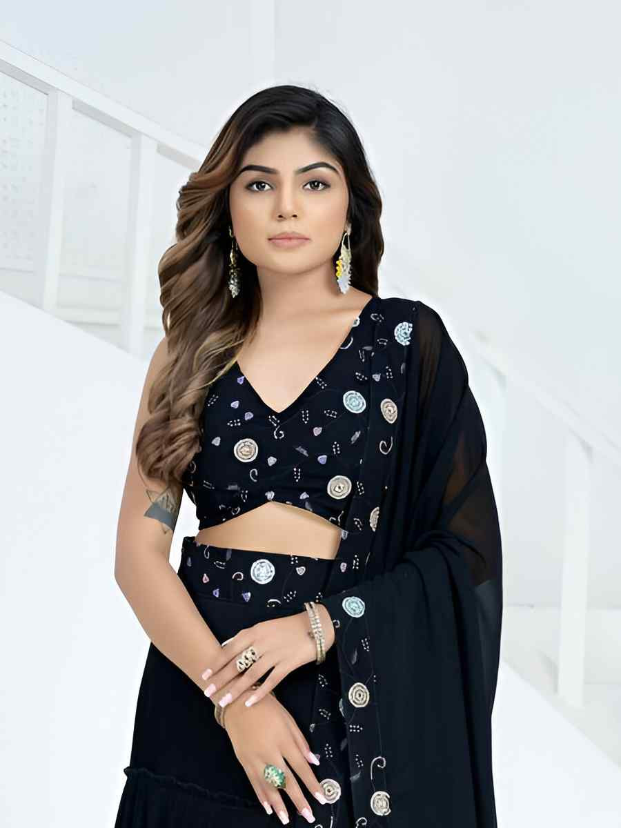 Black Faux Georgette Embroidered Wedding Festival Heavy Border Lehenga Choli