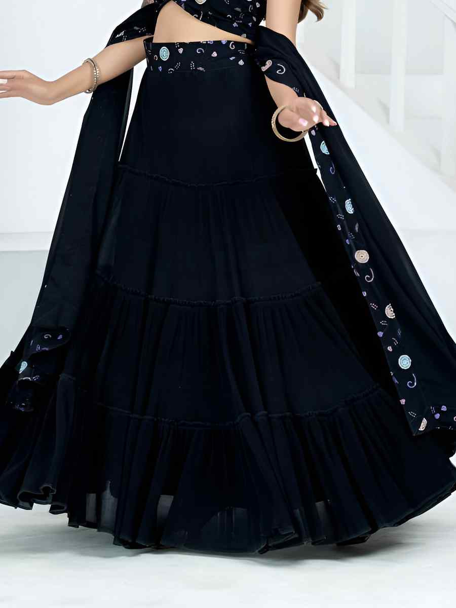 Black Faux Georgette Embroidered Wedding Festival Heavy Border Lehenga Choli