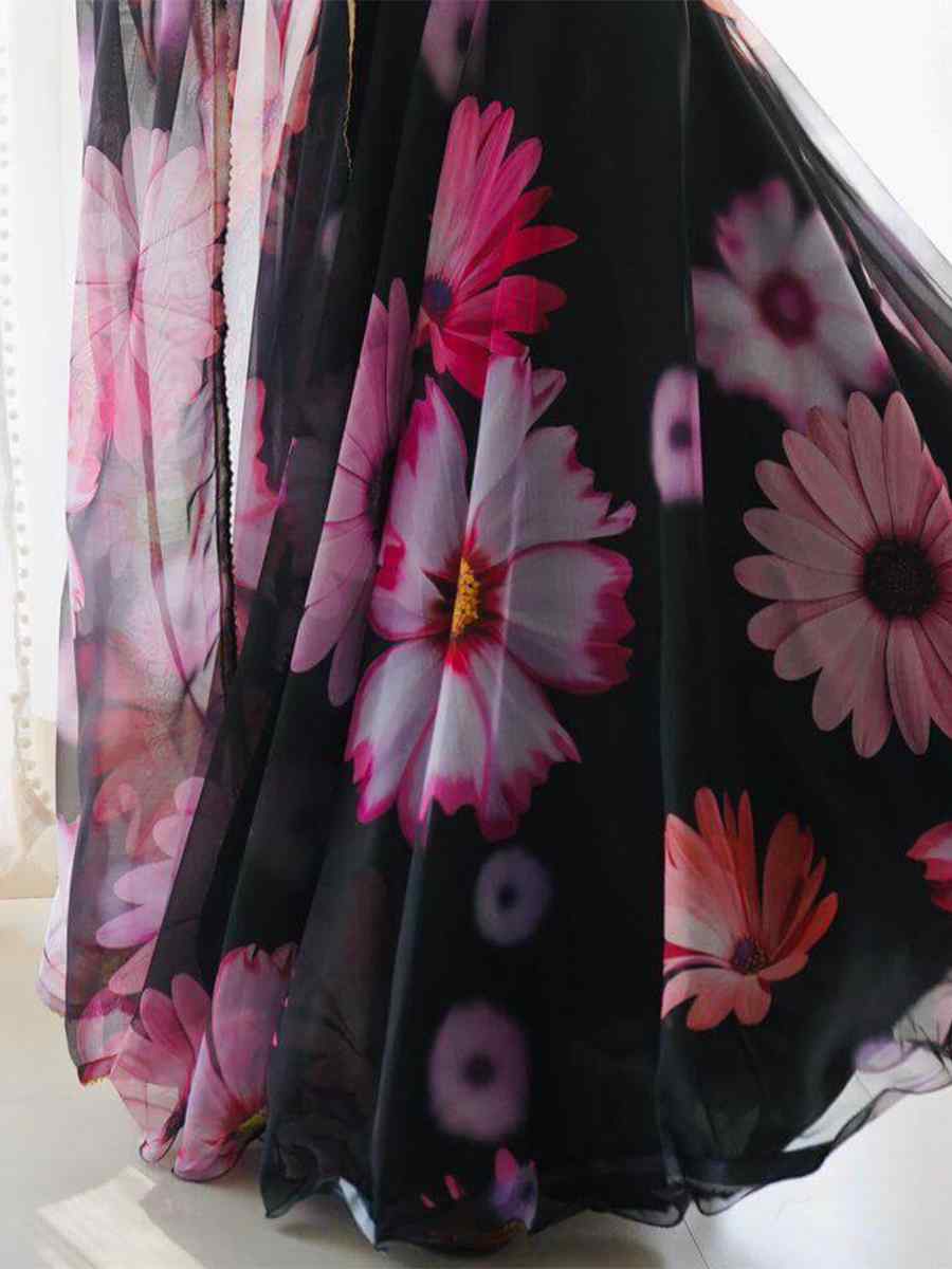 Black Faux Georgette Printed Festival Casual Gown