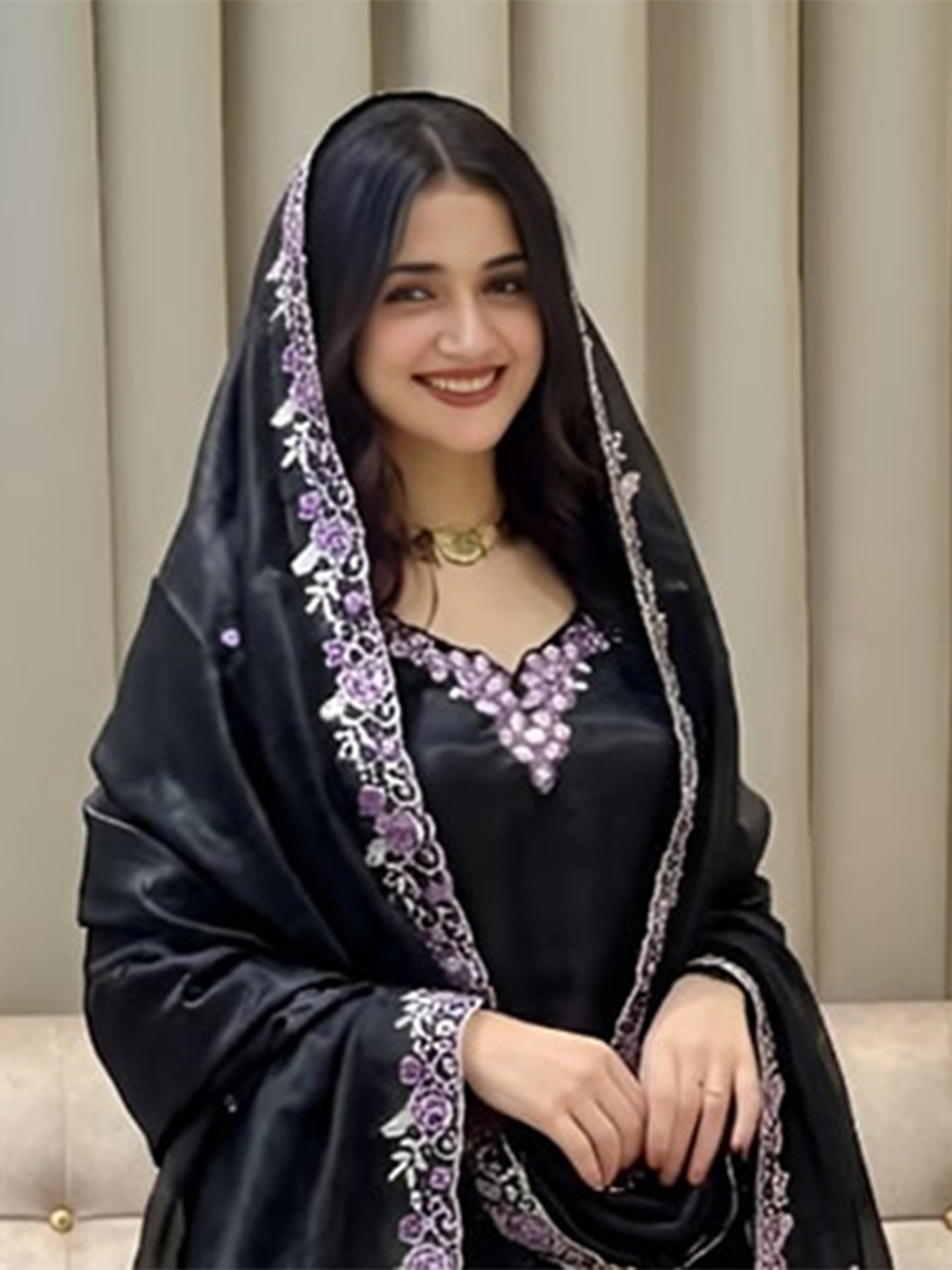 Black Fendy Silk Embroidery Sequins Wedding Party Festival Casual Ready Palazzo Pant Salwar Kameez