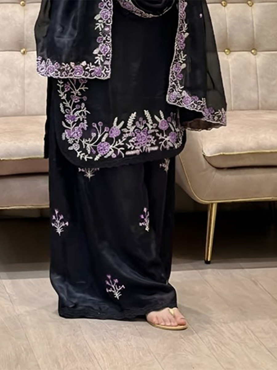 Black Fendy Silk Embroidery Sequins Wedding Party Festival Casual Ready Palazzo Pant Salwar Kameez