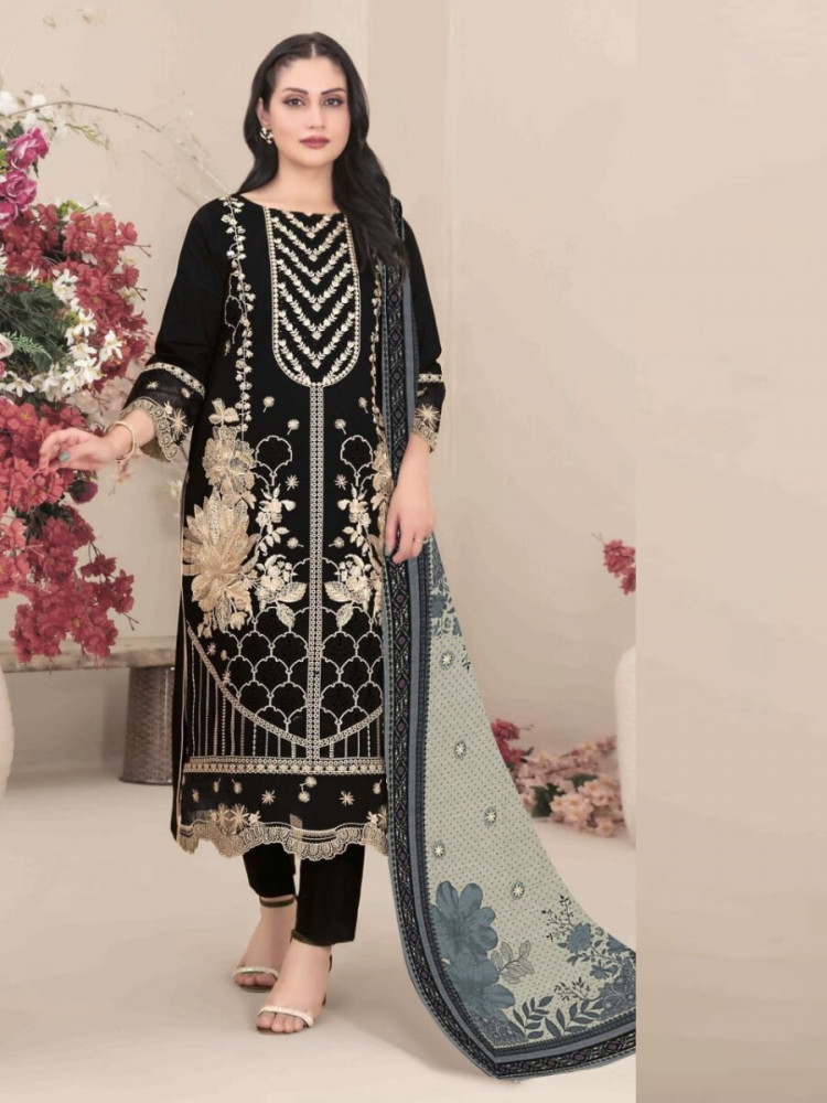 Image of Black Fox Georgette Embroidery Casual Festival Wedding Party Pant Salwar Kameez