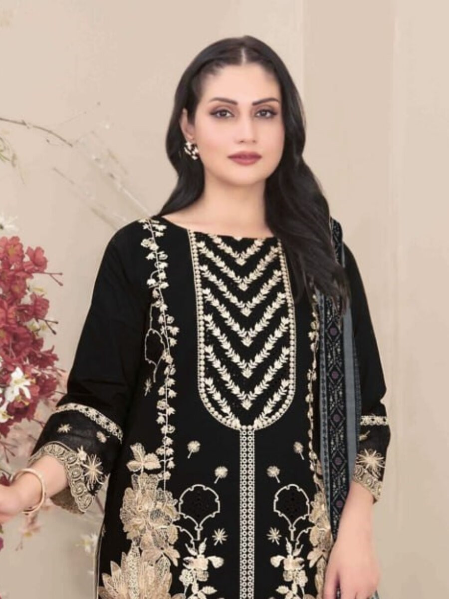 Black Fox Georgette Embroidery Casual Festival Wedding Party Pant Salwar Kameez