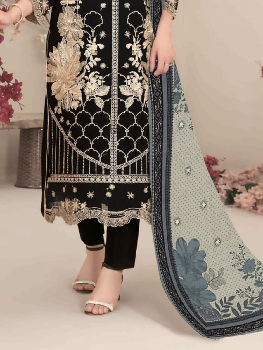 Black Fox Georgette Embroidery Casual Festival Wedding Party Pant Salwar Kameez