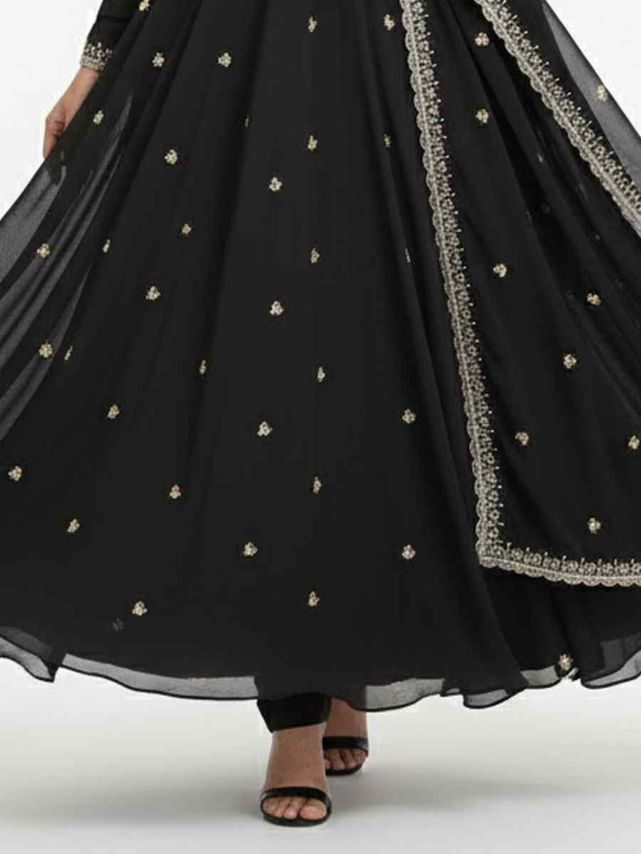 Black Fox Georgette Embroidery Party Wedding Festival Casual Ready Anarkali Salwar Kameez