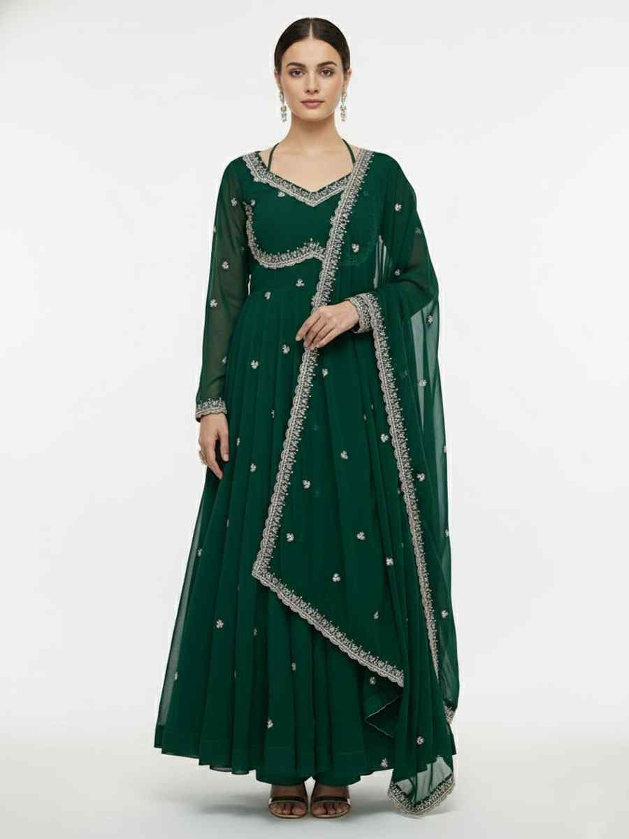 Black Fox Georgette Embroidery Party Wedding Festival Casual Ready Anarkali Salwar Kameez