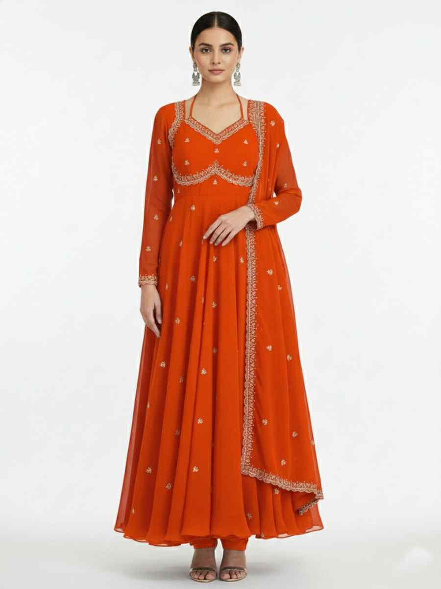 Black Fox Georgette Embroidery Party Wedding Festival Casual Ready Anarkali Salwar Kameez