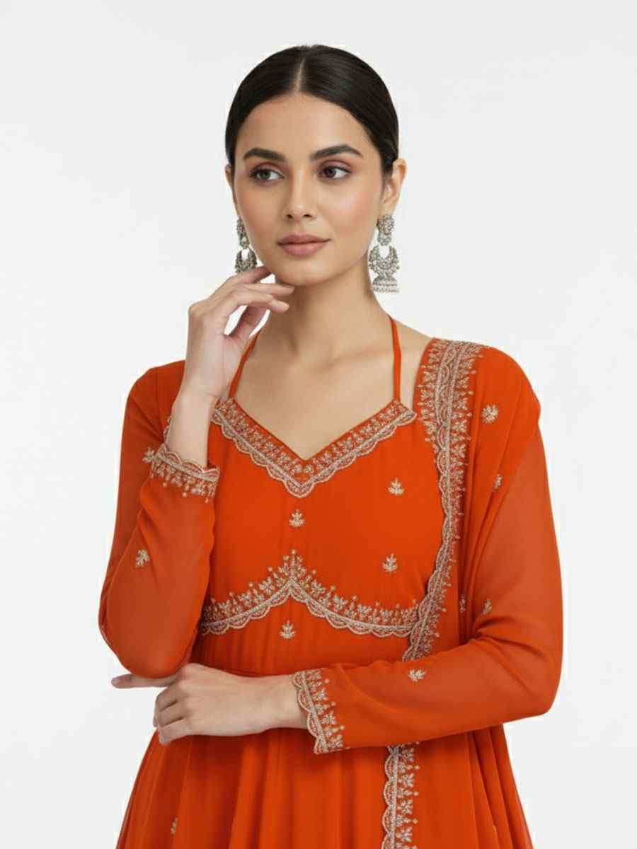 Black Fox Georgette Embroidery Party Wedding Festival Casual Ready Anarkali Salwar Kameez