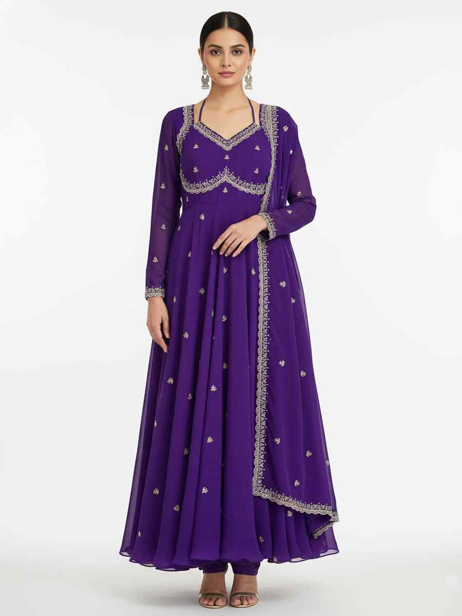 Black Fox Georgette Embroidery Party Wedding Festival Casual Ready Anarkali Salwar Kameez