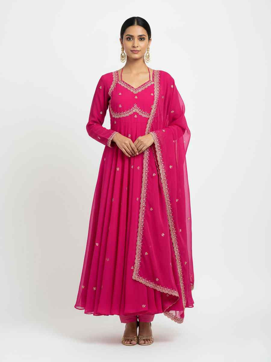 Black Fox Georgette Embroidery Party Wedding Festival Casual Ready Anarkali Salwar Kameez