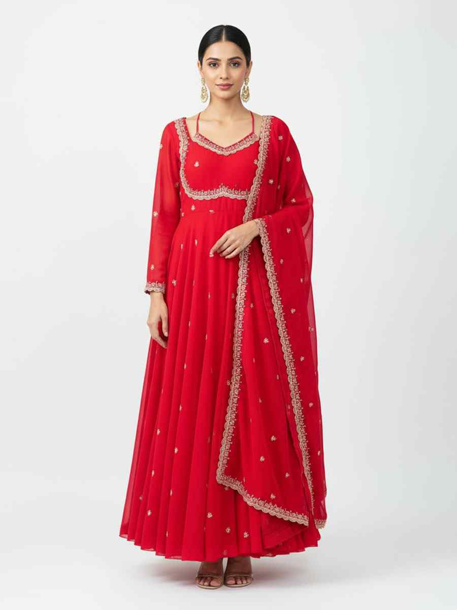 Black Fox Georgette Embroidery Party Wedding Festival Casual Ready Anarkali Salwar Kameez