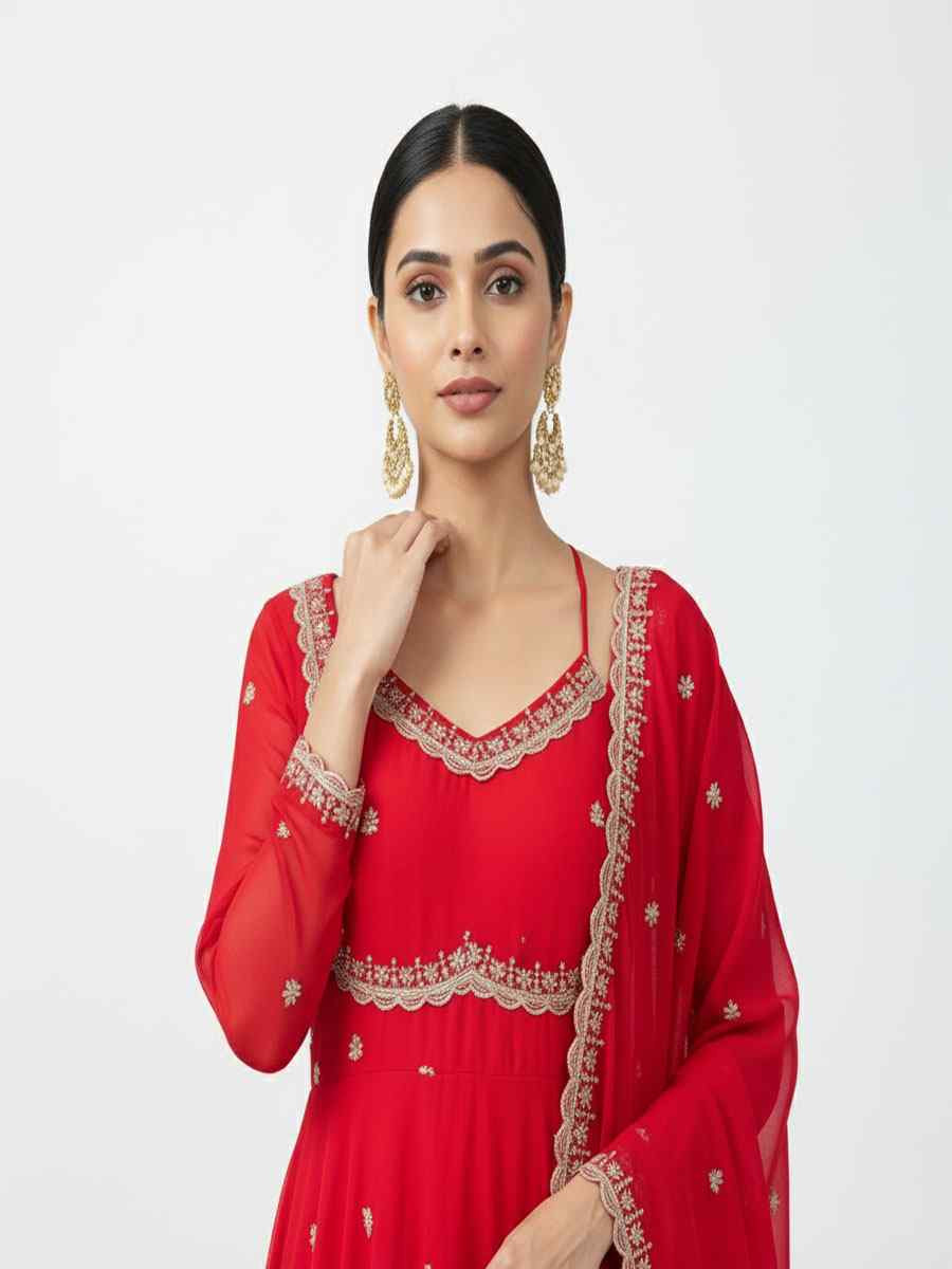 Black Fox Georgette Embroidery Party Wedding Festival Casual Ready Anarkali Salwar Kameez