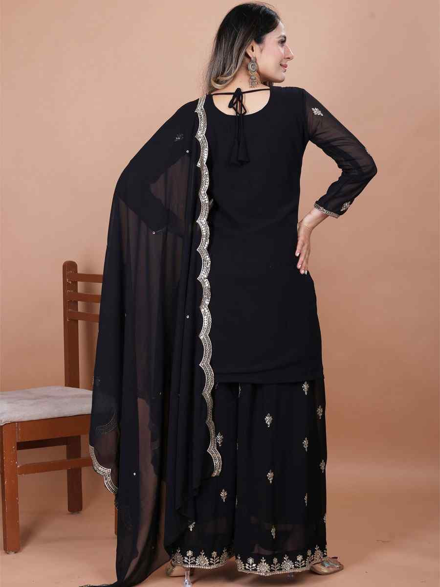 Black Fox Georgette Embroidery Party Wedding Festival Casual Ready Palazzo Pant Salwar Kameez