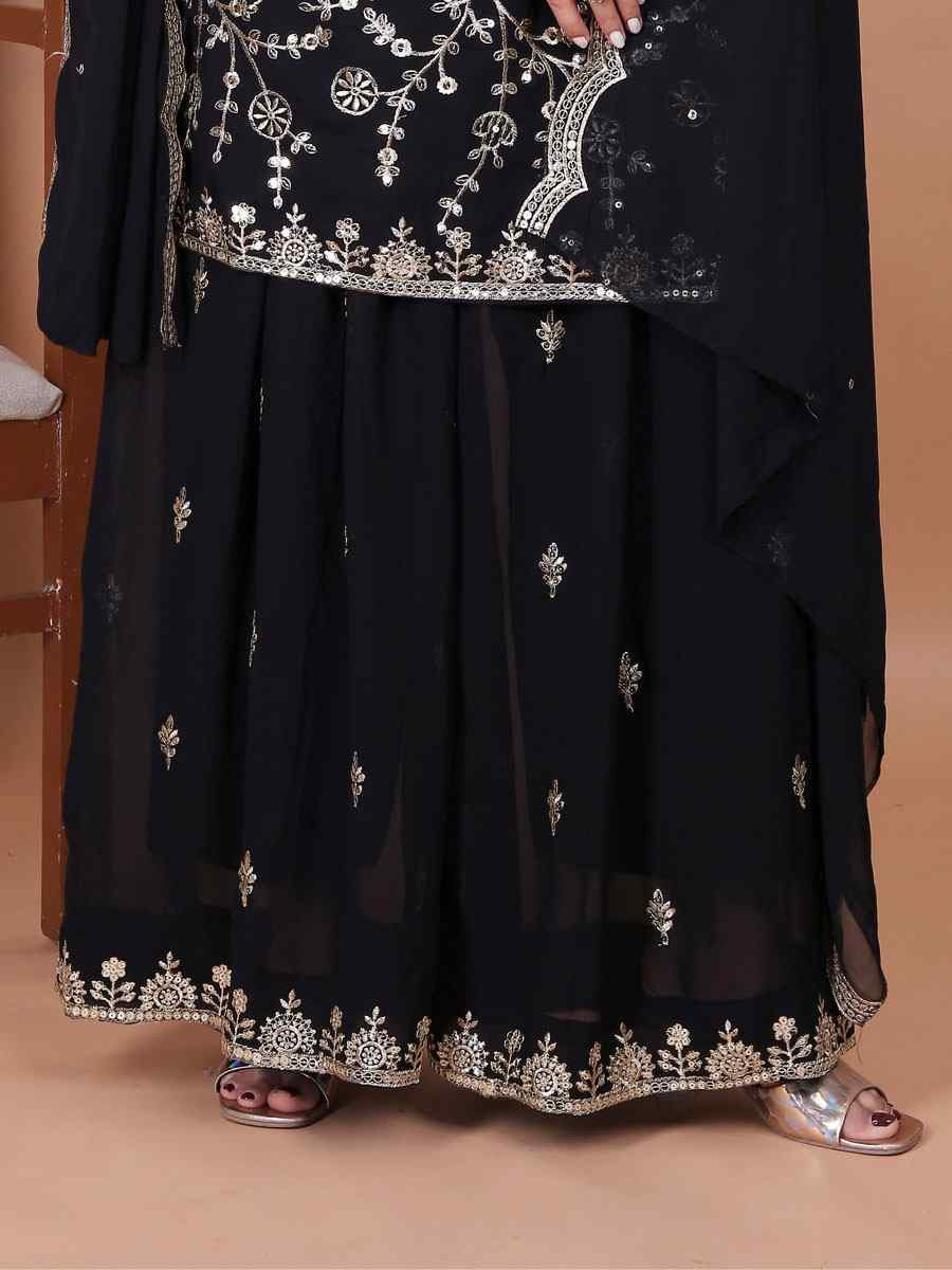 Black Fox Georgette Embroidery Party Wedding Festival Casual Ready Palazzo Pant Salwar Kameez