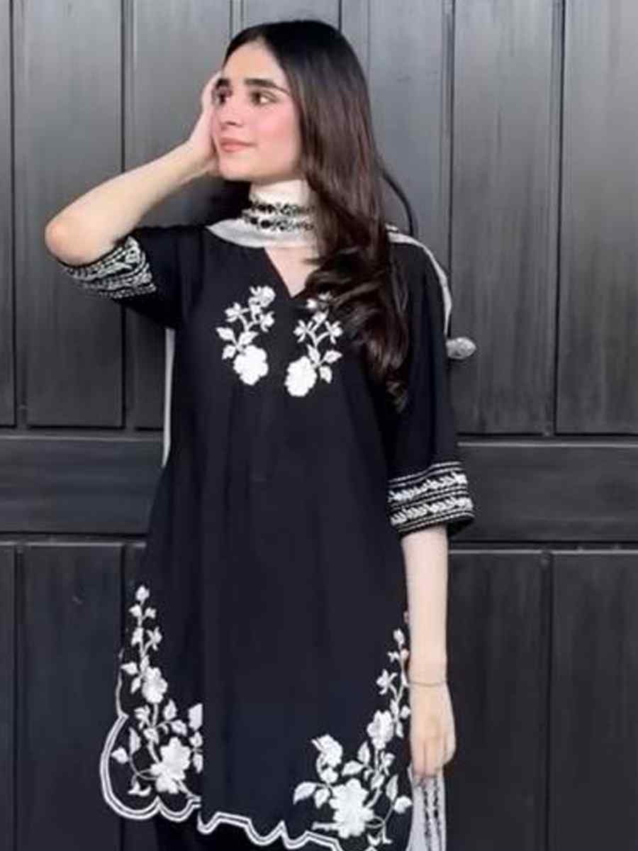 Black French Crepe Embroidery Party Wedding Festival Casual Ready Farsi Salwar Kameez