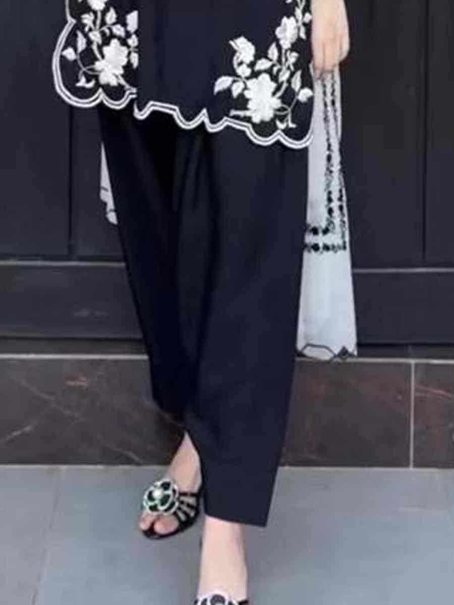 Black French Crepe Embroidery Party Wedding Festival Casual Ready Farsi Salwar Kameez