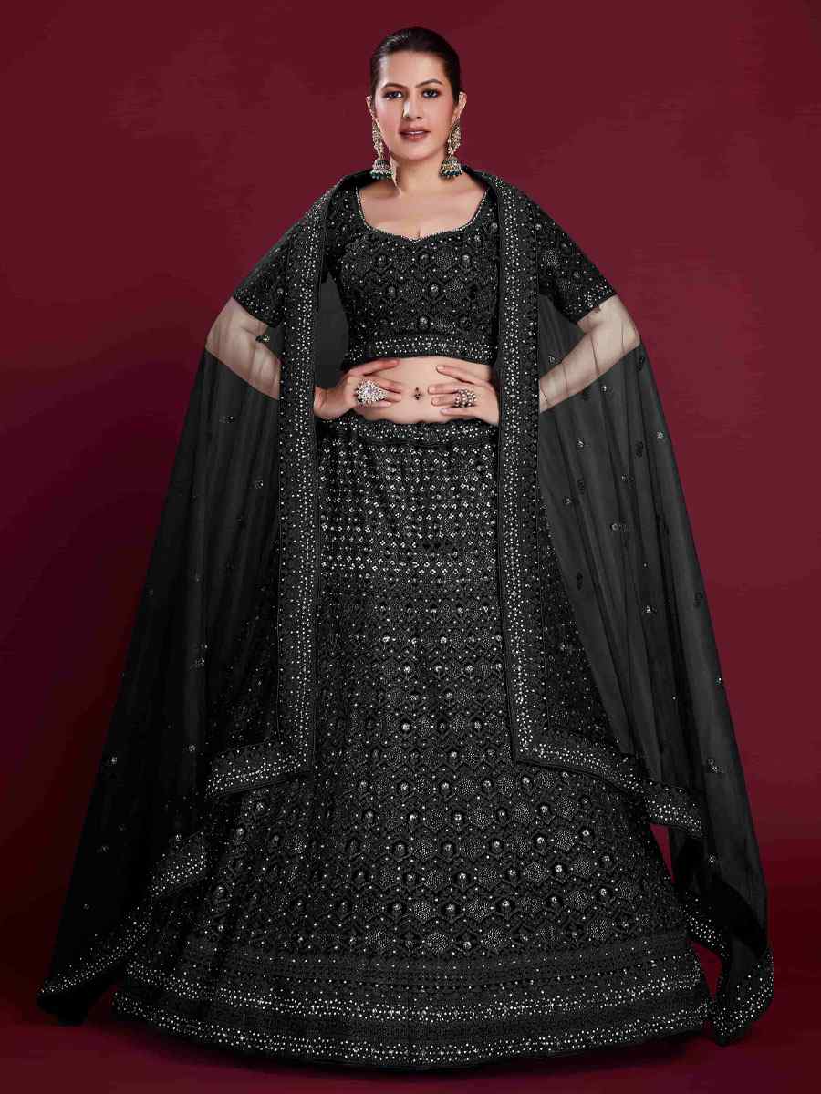 Black Georgette Embroidered Bridal Wedding Heavy Border Lehenga Choli