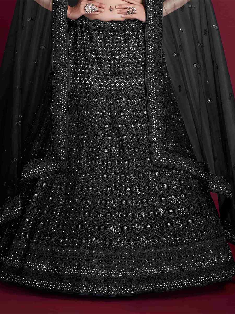 Black Georgette Embroidered Bridal Wedding Heavy Border Lehenga Choli