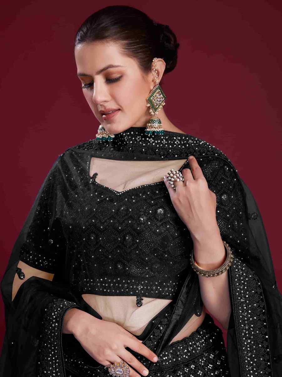 Black Georgette Embroidered Bridal Wedding Heavy Border Lehenga Choli