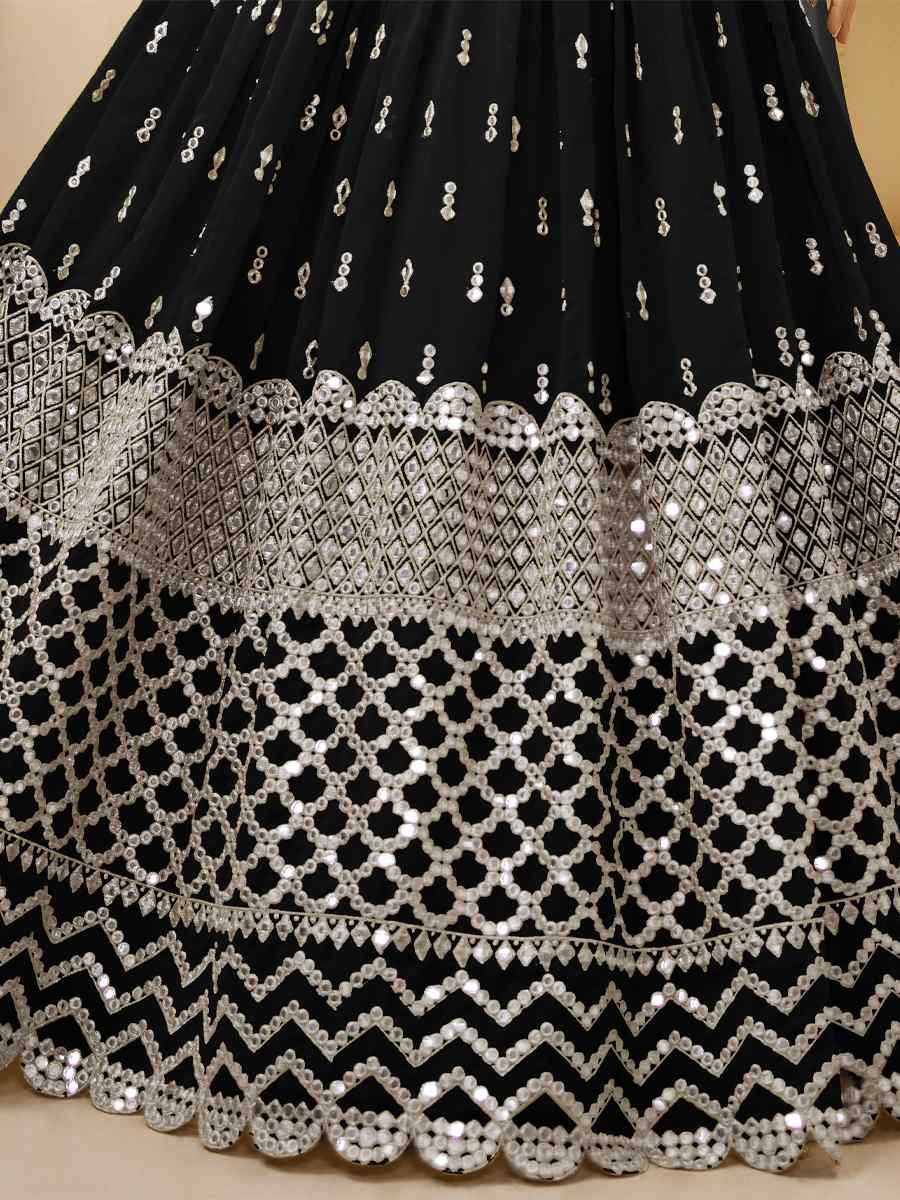 Black Georgette Embroidered Bridesmaid Wedding Heavy Border Lehenga Choli