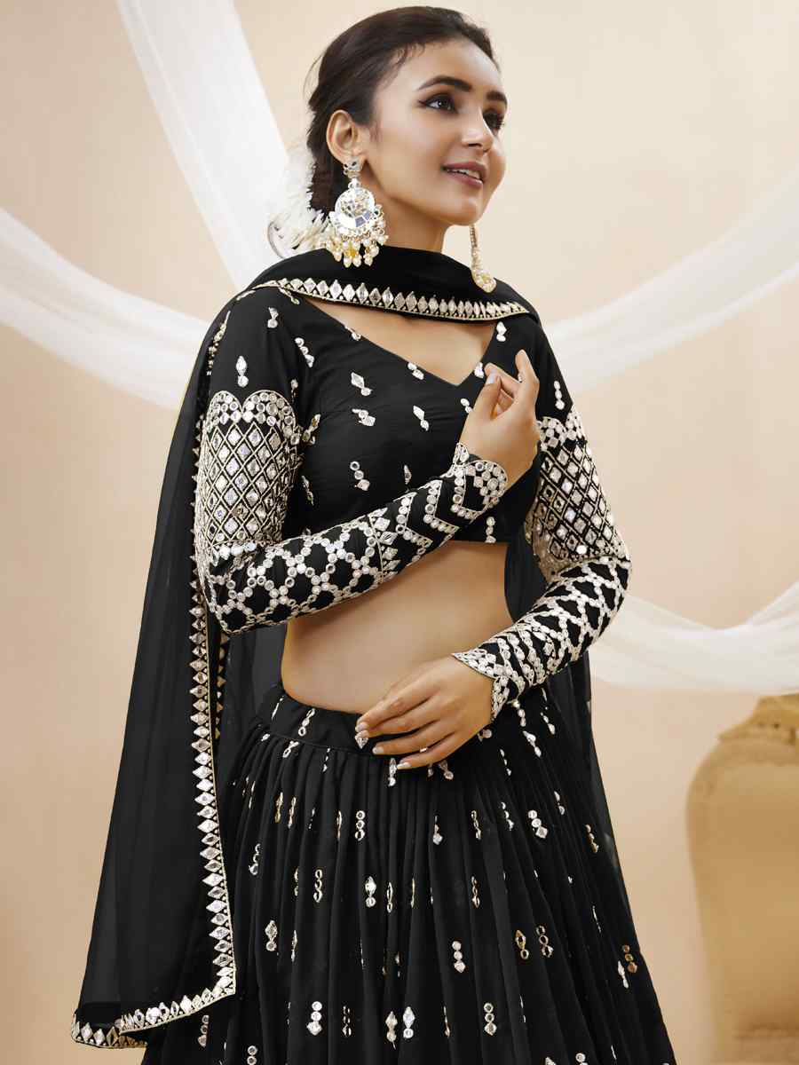 Black Georgette Embroidered Bridesmaid Wedding Heavy Border Lehenga Choli