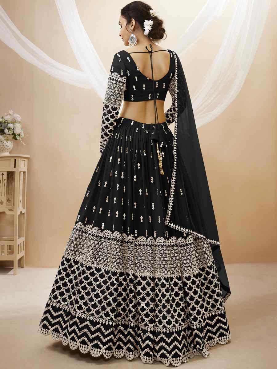 Black Georgette Embroidered Bridesmaid Wedding Heavy Border Lehenga Choli