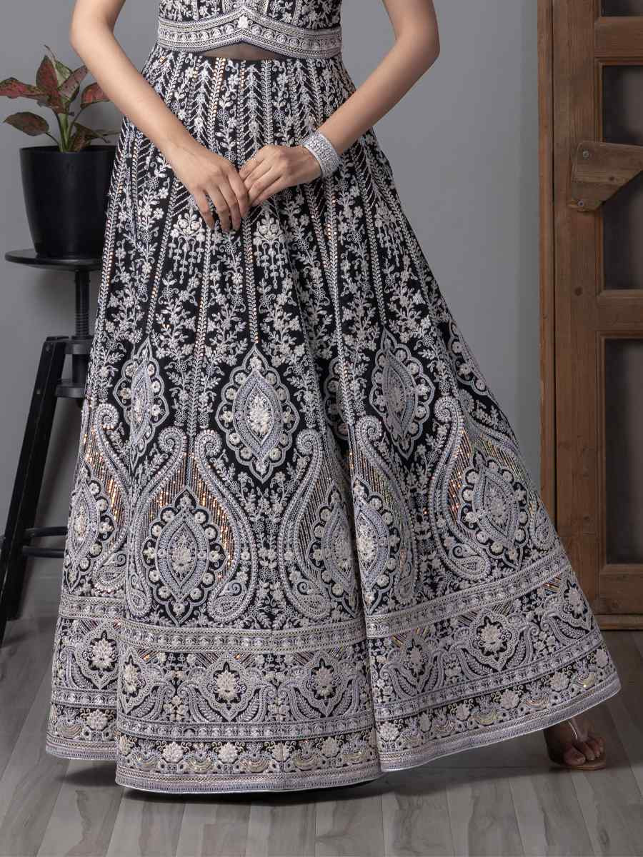 Black Georgette Embroidered Festival Casual Gown